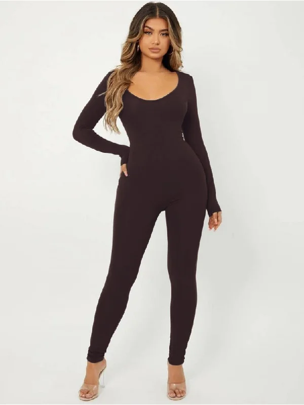 Online Boutiques Affordable U Neck Long Sleeve Bodycon Jumpsuits