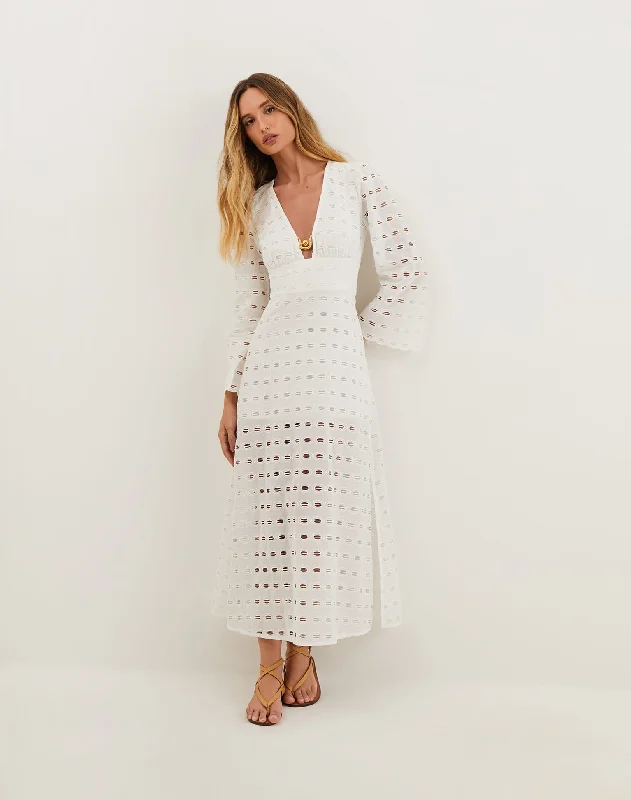 Season Sale Eyelet Raya Long Dress - Off White