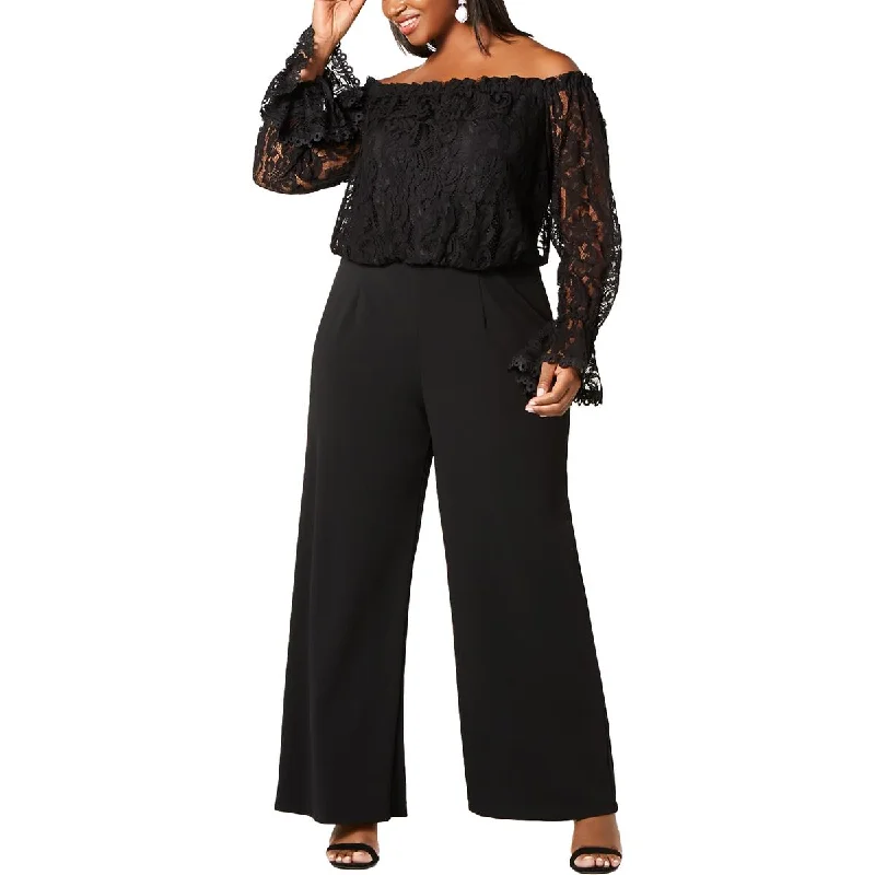 Effortless Style, Endless Impact Adrianna Papell Womens Plus Lace Crepe Jumpsuit