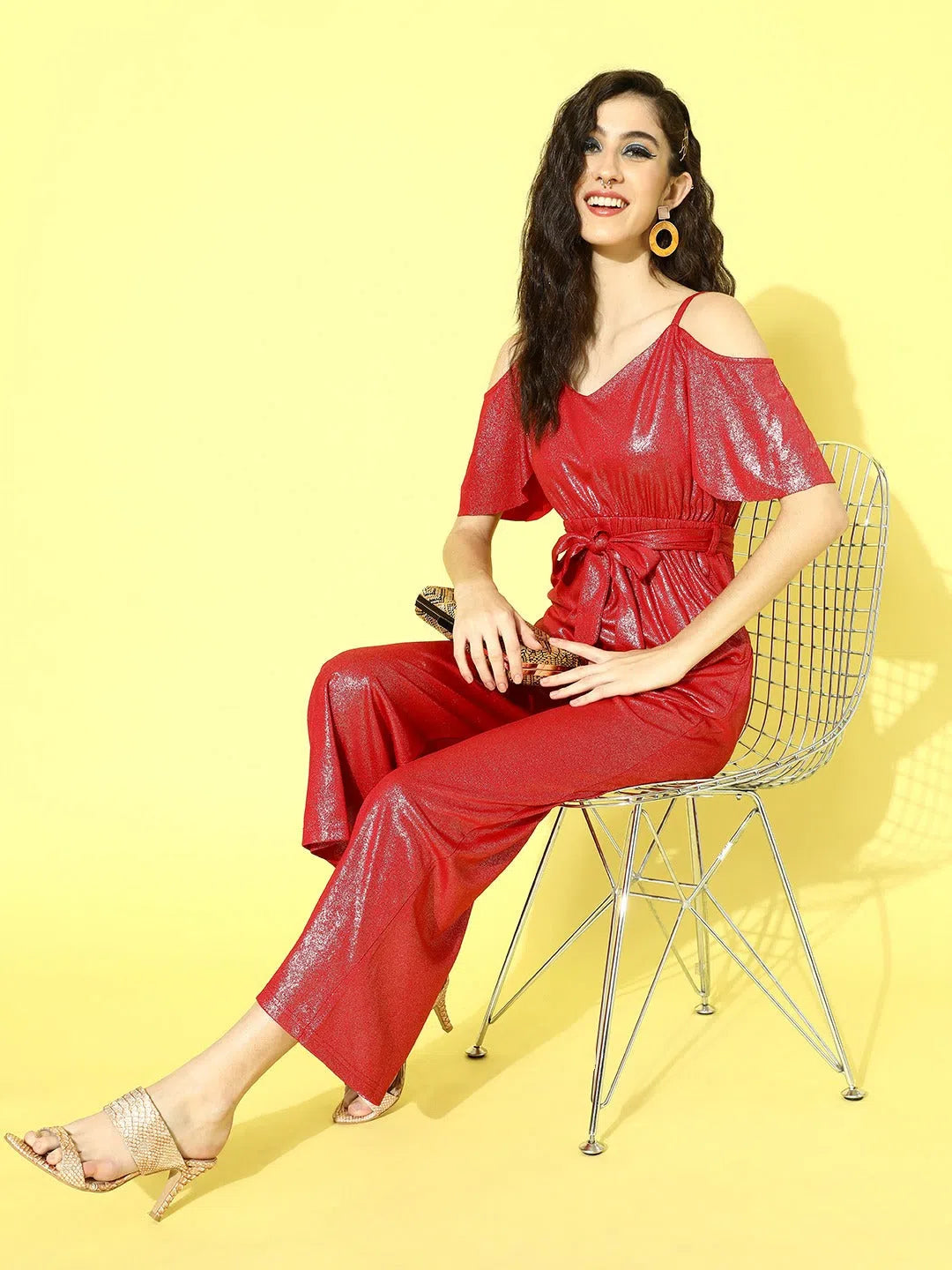 Sale Clothes Online Women Solid Red Jumpsuits & Sets