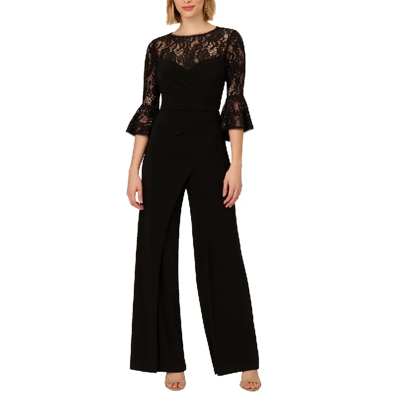 Trendy Women's Wear Collection Adrianna Papell Womens Jersey Lace Jumpsuit