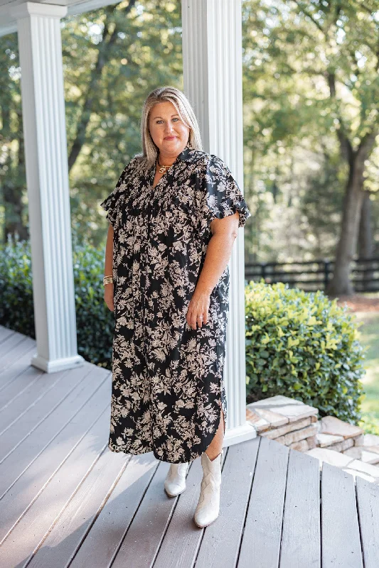 Bid Farewell To The Old Season Floral Whispers Black Maxi Dress