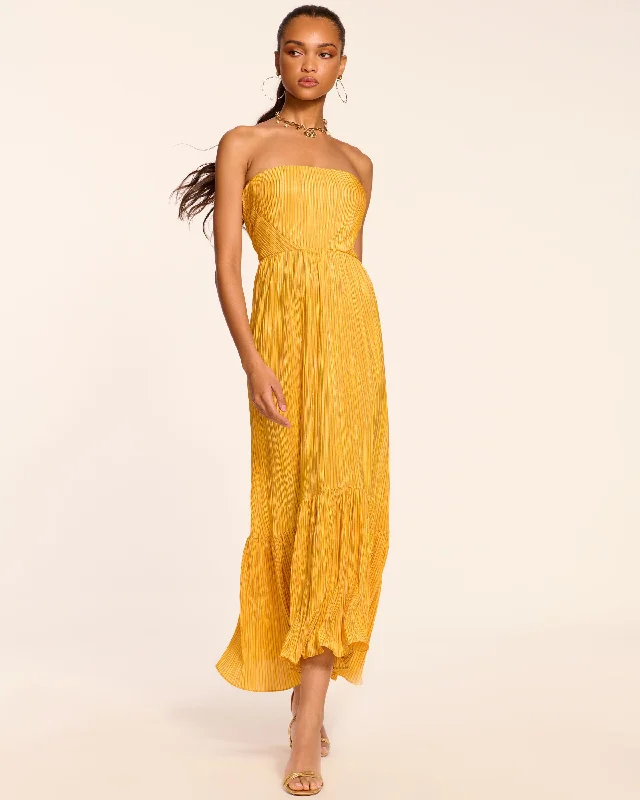 Sporty Streetwear Devyani Pleated Knit Strapless Maxi Dress