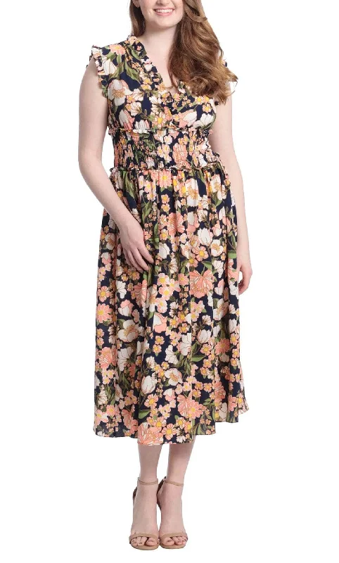 Seasonal Clearance London Times T6131M - Tea Length Floral Casual Dress