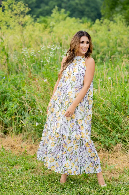 Crazy Price Slashing Romantic Floral Halter Maxi Dress