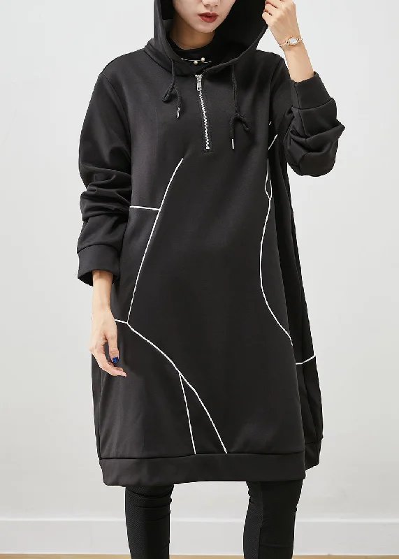 Quality Driven Apparel Italian Black Oversized Patchwork Cotton Sweatshirt Dress Fall