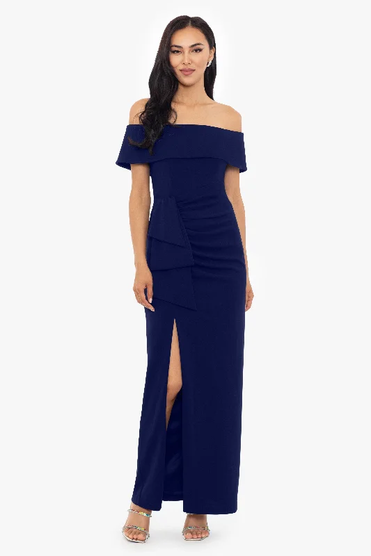 Current Trends "Camila" Long Off the Shoulder Scuba Crepe Dress