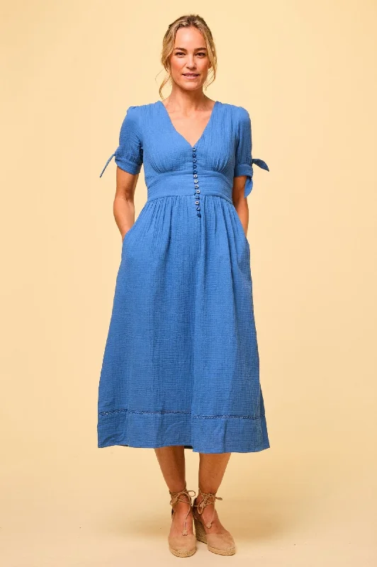 Comfortable Loungewear for Women Olga Cheesecloth Dress | Marina Blue