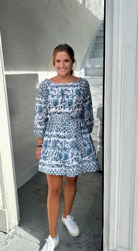 Sale For Women Faye Belted Dress Blue and White Floral