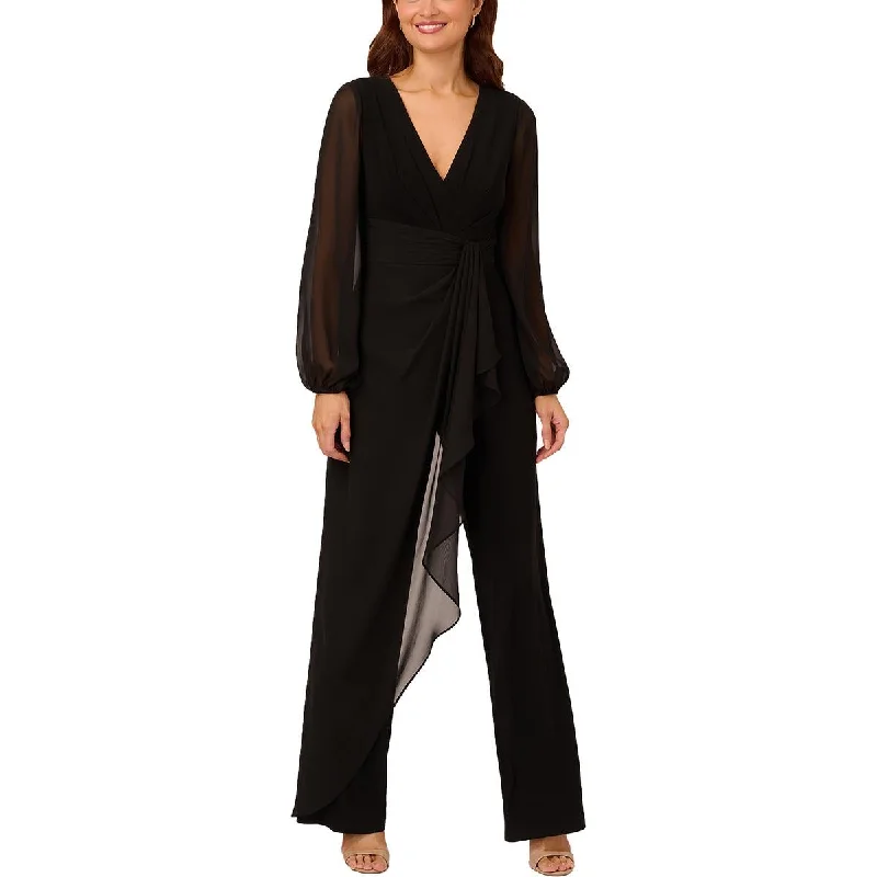 Runway Inspired Wear Adrianna Papell Womens Chiffon V-Neck Jumpsuit