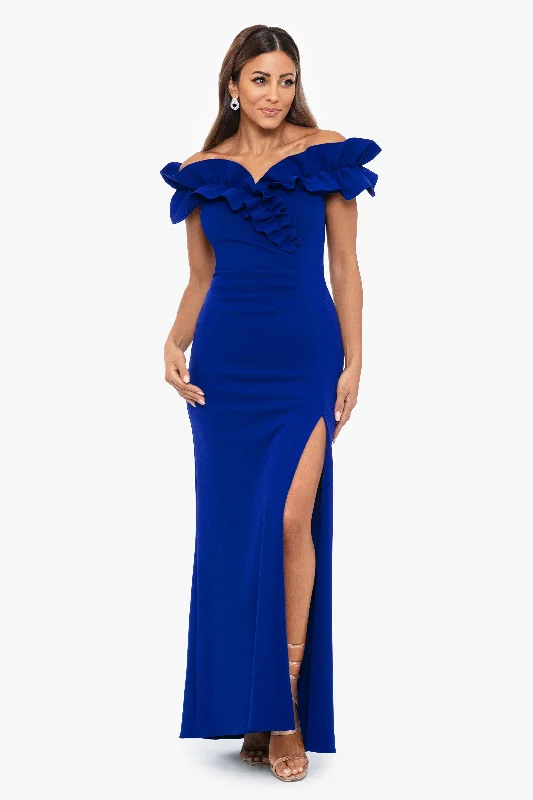 Best Boutiques Online "Pandora" Long Scuba Crepe Ruffle Top Dress