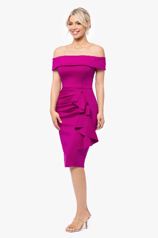 Clothing Brands "Vanessa" Short Off The Shoulder Scuba Crepe Side Ruched Dress