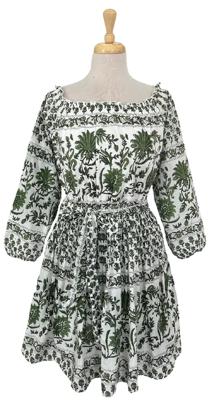 Trendy Boutiques Online Faye Belted Dress Green and White Floral