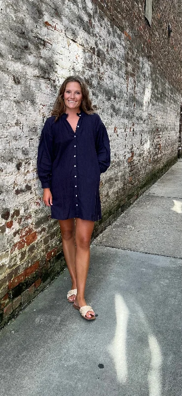 Women's Clothing Geneva Mini Dress Navy Linen