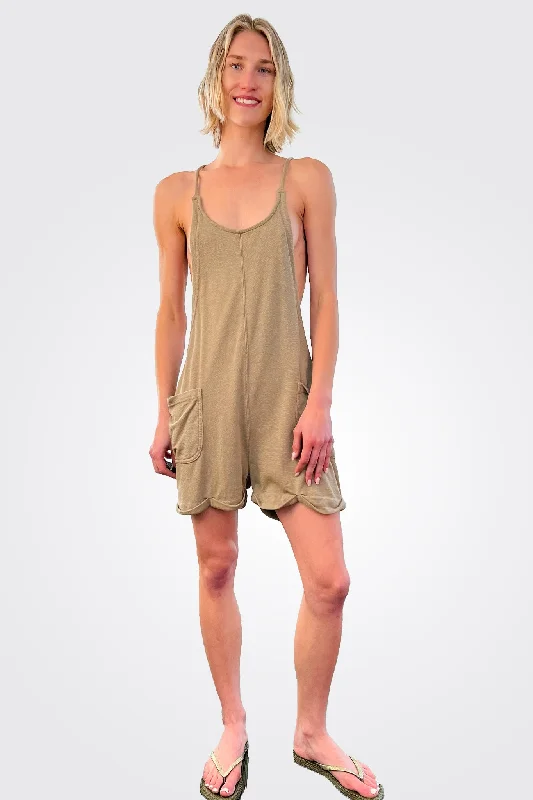 Elevate Your Wardrobe Overall Pocket Romper - Basil