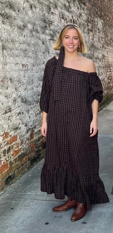 Women's Activewear for Exercise and Sports Cosette One Size Maxi Dress Brown Gingham