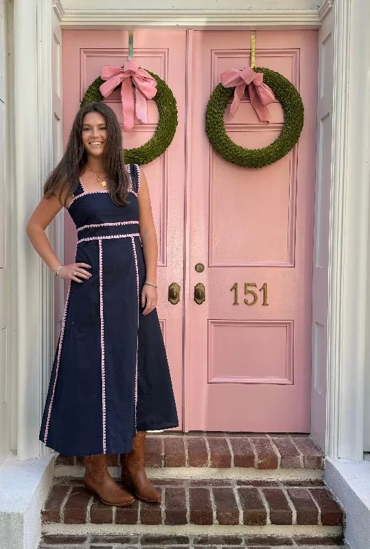 Style Upgrade Sabrina Dress Navy with Pink Whipstitch