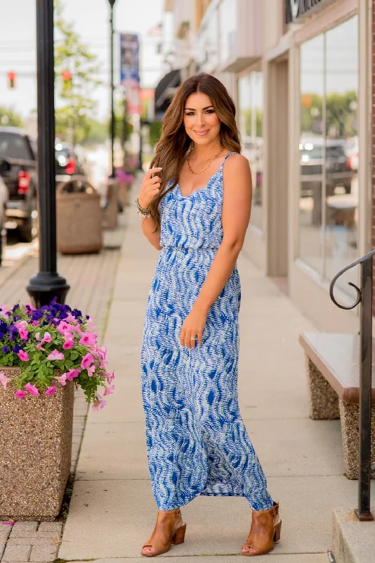 Latest Fashion for Women Wavy Thin Strapped Maxi Dress