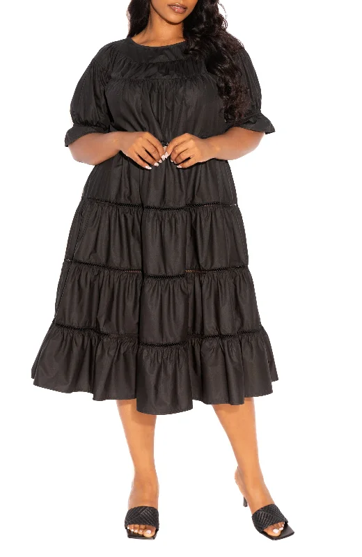 Women's Clothing Stores Tiered Poplin Dress