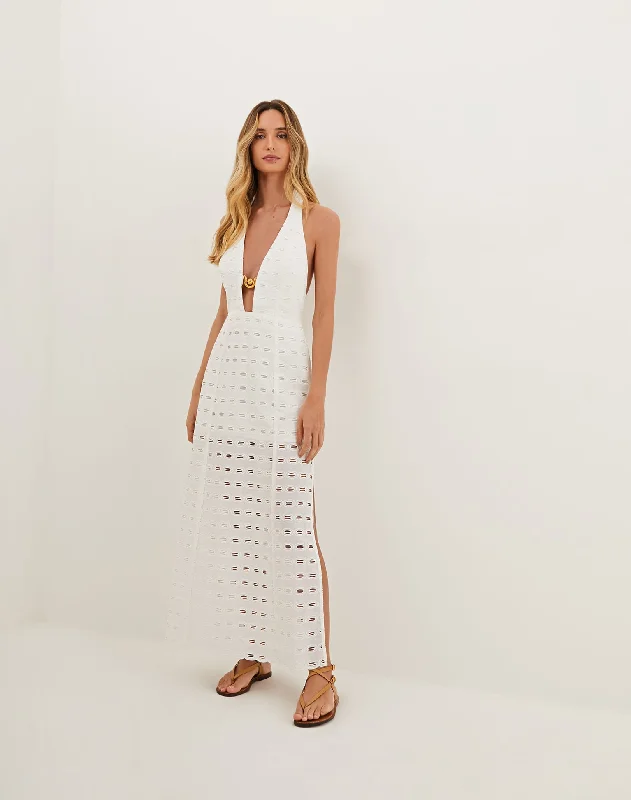 Big Savings Eyelet Maryse Long Dress - Off White