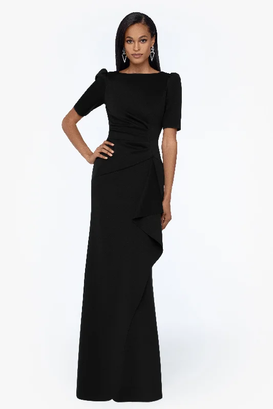 Women Apparel "Demi" 3/4 Sleeve Side Ruched Floor Length Gown