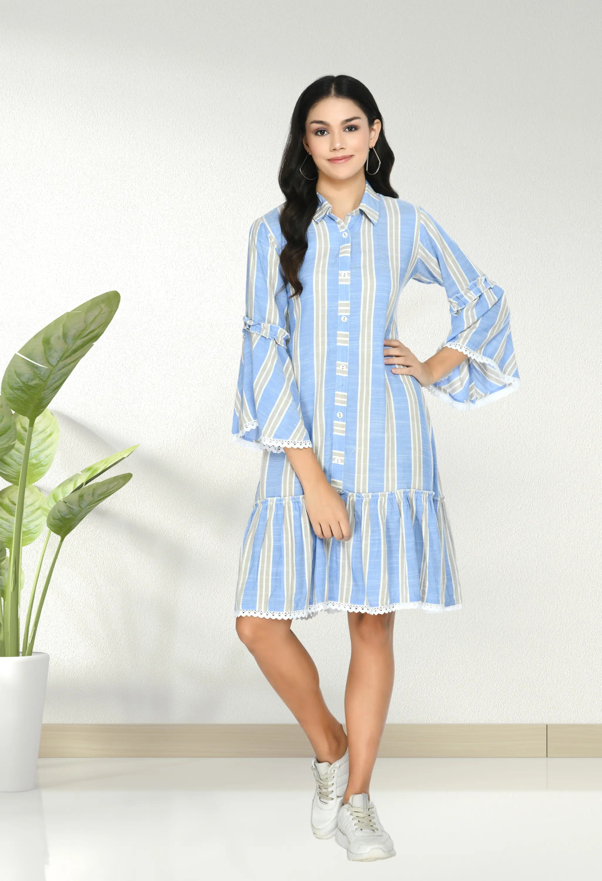 Online Clothing Boutiques Blue Striped A Line Dress