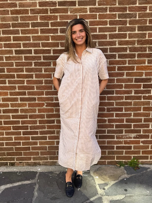 Chic Style Elizabeth Maxi Short Sleeve Tan and White Stripe