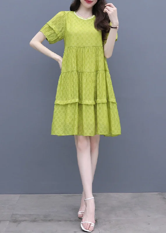 Innovate Your Wardrobe Fashion Fluorescent Green O-Neck Graphic Patchwork Mid Dress Summer