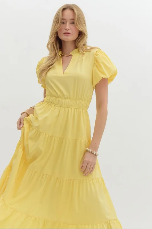 Holiday Special Offers Heidi Tiered Maxi Dress in Lemon