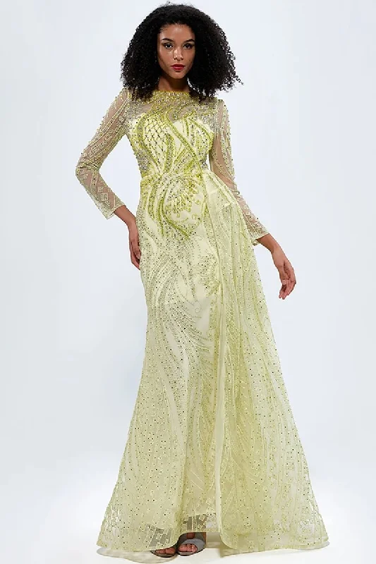 Sale Clearance Romina Beaded Long Sleeve Gown