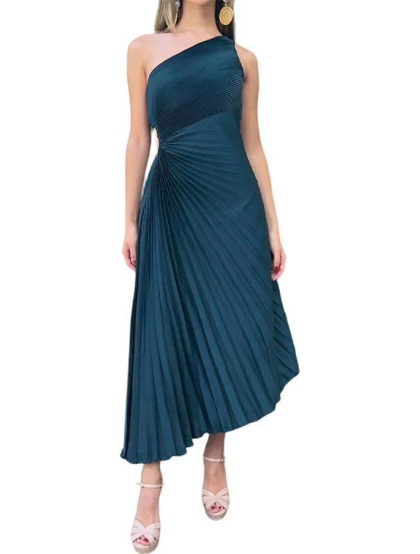 Urban Femme Streetwear Accordion Pleated Dress In Teal