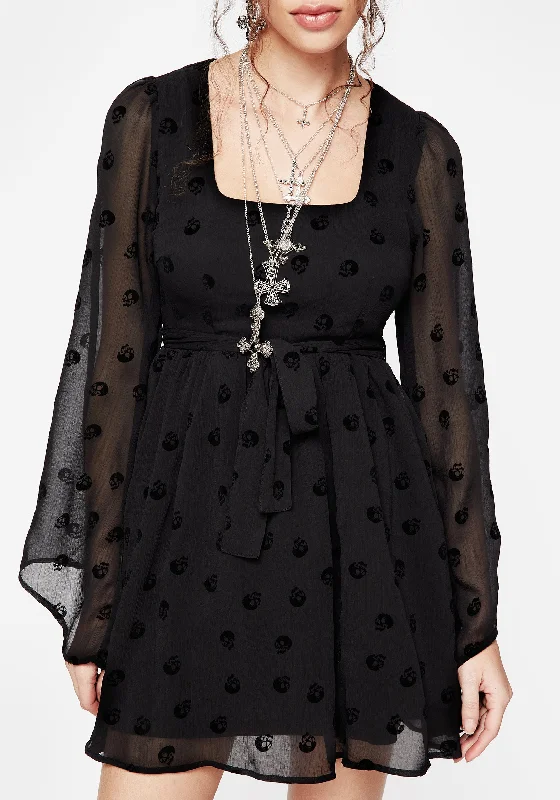 Chic Women's Clothing for Date Nights Bones Flocked Chiffon Mini Dress