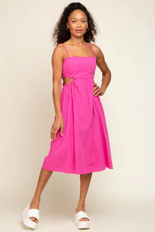 Absurdly Cheap Sale Fuchsia Scalloped Side Cutout Dress