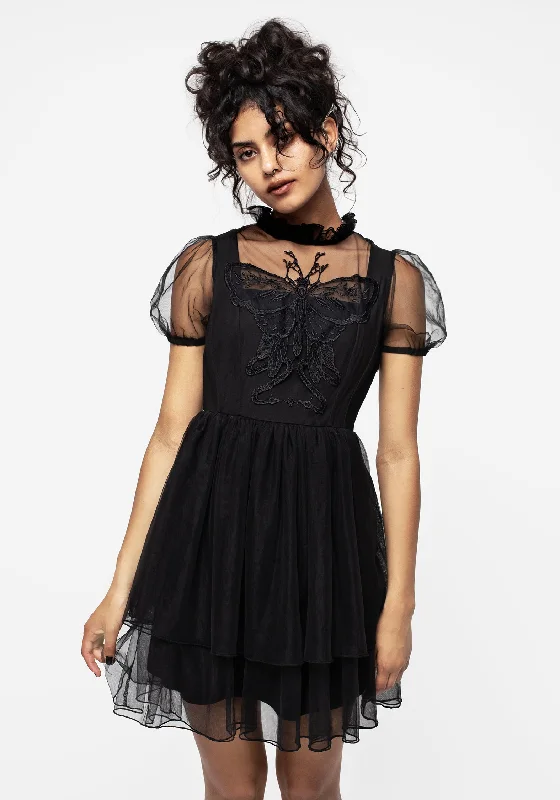 Flash Sale Starts Hysteria Butterfly Applique Frill Neck Tulle Mini Dress