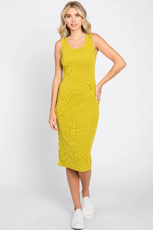 Trendy Threads Lime Ribbed Fitted Midi Dress