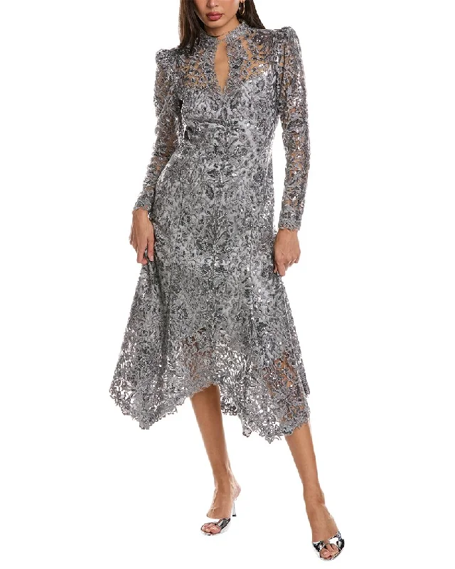 Early Bird Offer Tadashi Shoji Embroidered Lace Midi Dress