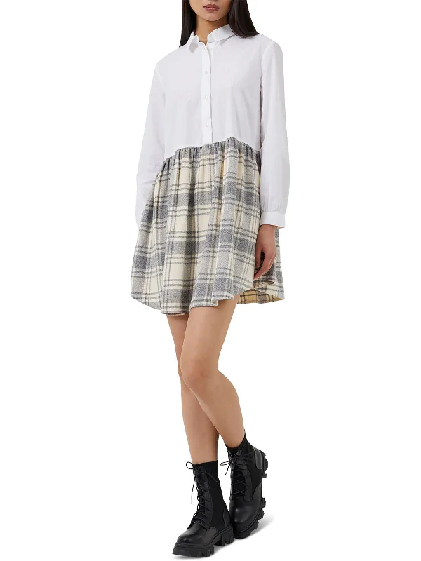 Hot Picks Womens Flannel Mini Shirtdress