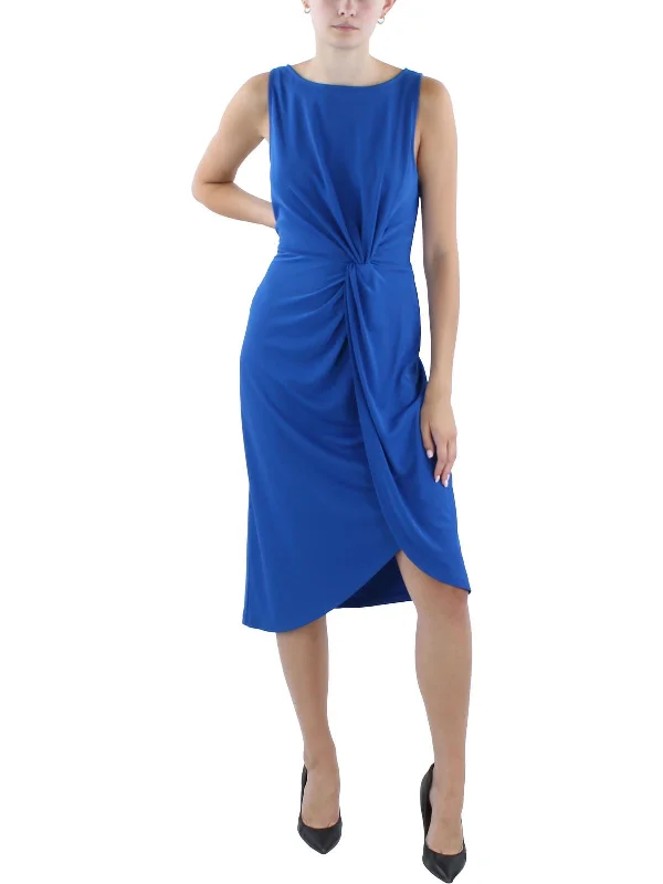 Fashion Forward Femininity Womens Midi Front Twist Wear To Work Dress