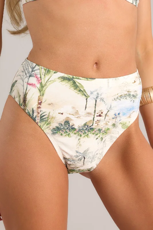 Stylish Savings Beachy Keen Ivory Tropical Print Bikini Bottoms