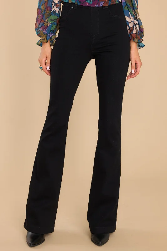 Sophisticated Style Clean Black Pull On Stretch Flare Jeans