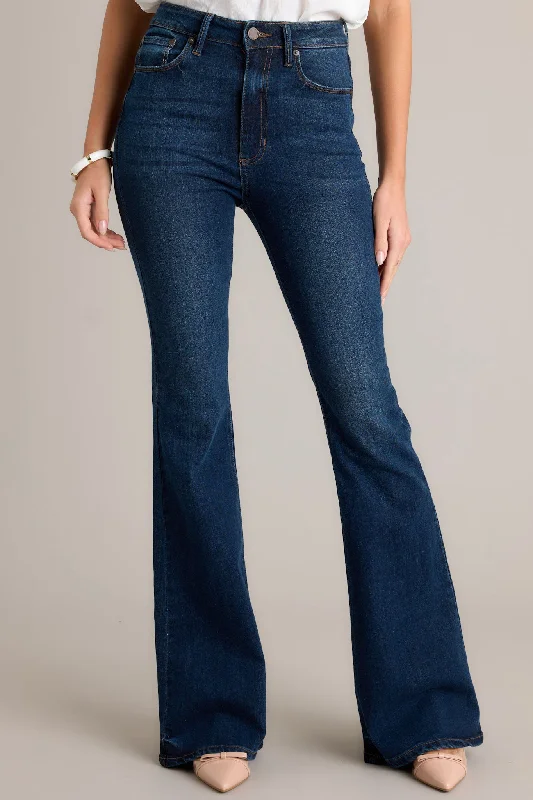 Vibrant Femme Fashion Deep Down Dark Wash Stretch Flare Jeans