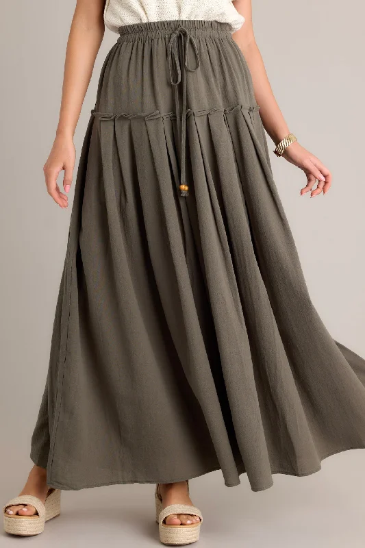 Weekend Exclusive Harmony Flow 100% Cotton Olive Green Maxi Skirt