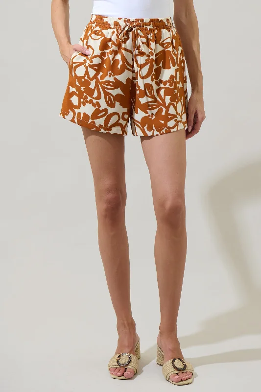 Runway Inspired Wear Marida Caramel Floral Taliya Drawstring Shorts