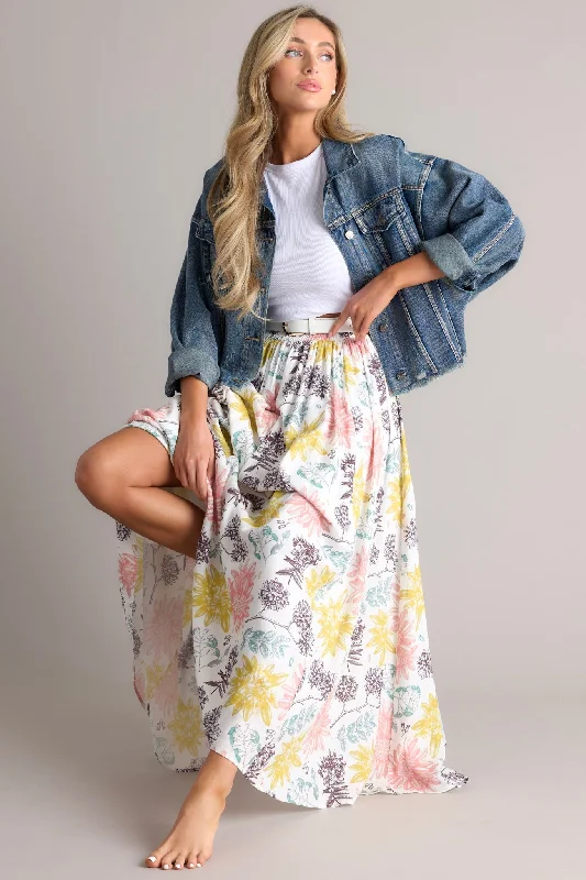 Limited Time Offer Never Let You Go Ivory Floral Print Linen Maxi Skirt