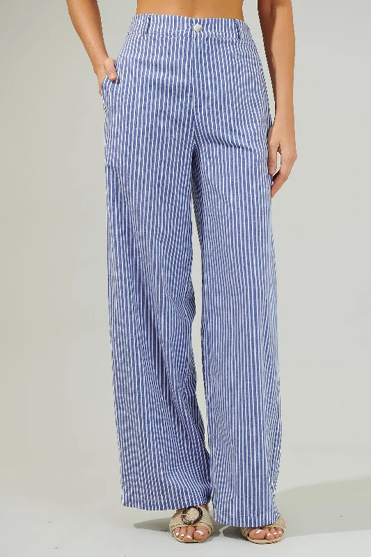 Casual Fashion Sandy Striped Chelsea Belted Wide Leg Trousers