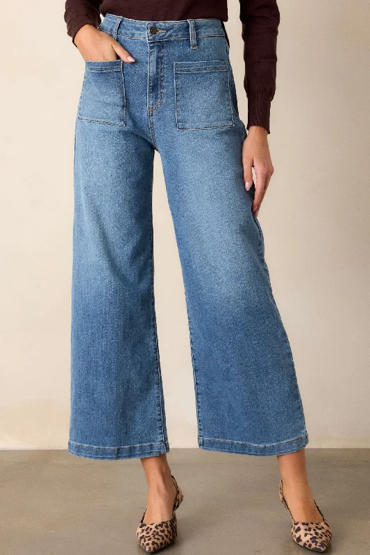 Cutting Edge Fashion Sunday Morning Medium Wash Wide Leg Jeans