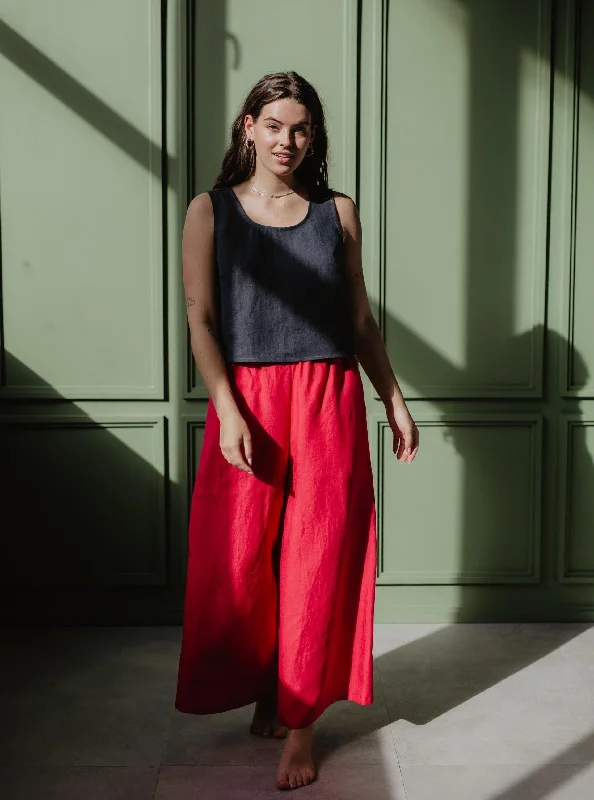 Style Streetwear Wide Linen Pants ISABELLA - Viva Magenta